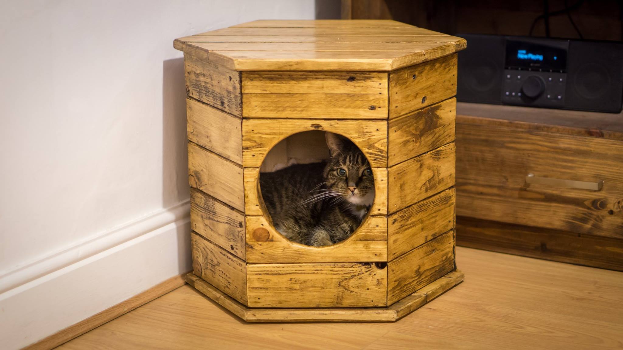 Hexagon Cat House pallet wood project Rag 'n' Bone Brown UK